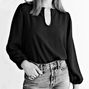 J.Crew‎ Keyhole Puff Sleeve Drapey Crepe Black